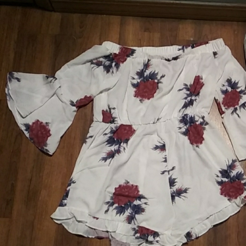 White with roses romper